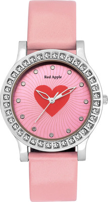 

Red Apple Heart Printed Dial With Crystal Sudden Watch - For Women