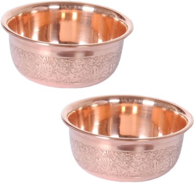 Shivshakti Arts Copper Vegetable Bowl Embossed Design Copper Bowl, Serving Indian Food, Tableware, 100 ML::Set Of 2(Pack of 2, Brown)