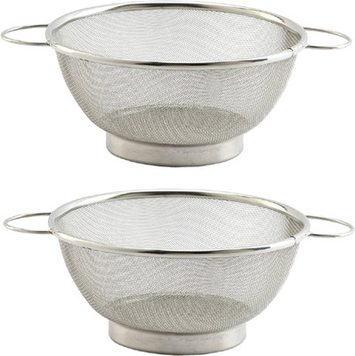 KUBER INDUSTRIES Stainless Steel Double Mesh Fruits/Vegetable Basket Strainer Set of 2 Pcs (Code-VB33) Colander(Silver)