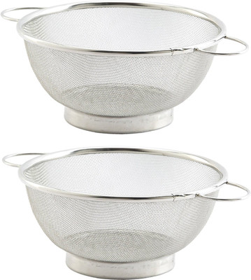 KUBER INDUSTRIES Stainless Steel Double Mesh Fruits/Vegetable Basket Strainer Set of 2 Pcs (Code-VB36) Colander(Silver)