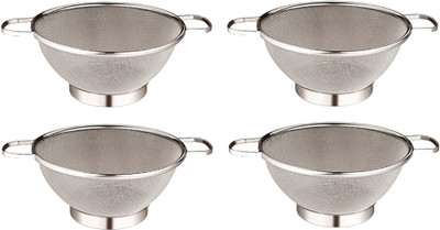 KUBER INDUSTRIES Stainless Steel Double Mesh Fruits/Vegetable Basket Strainer Set of 4 Pcs (Code-VB13) Colander(Silver)
