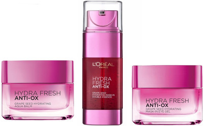 

L'Oreal Hydra Fresh Anti-Ox (Mask in Double Essence + Mask In Eye Gel + Aqua Balm) Pack of 3(Set of 3)