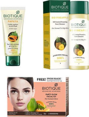 

BIOTIQUE BIO Bio Papaya Exfoliating Face Wash, Bio Pineapple Oil Control Face Cleanser, Bio Party Glow Facial Kit(Set of 3)