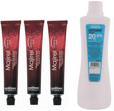 L'oreal Paris Majirel No. 3 Dark Brown With Oxydant Creme 20 Vol 6% Developer (Set of 4)(Set of 4)