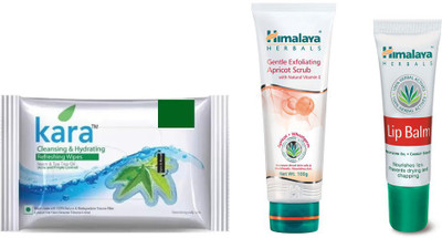 

Himalaya Kara Skin Care Wipes, Gentle Exfoliating Apricot Scrub, Lip Balm(Set of 3)