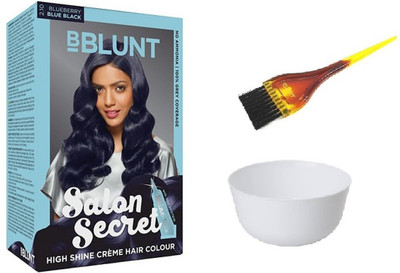 

BBlunt Salon Secret High Shine Crème Hair Color (2.10 Blueberry Blue Black) With 1 Mixing Bowl & Dyeing Brush(Set of 3)