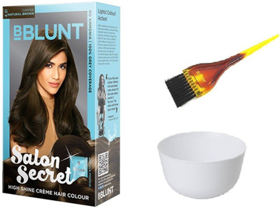 

BBlunt Salon Secret High Shine Crème Hair Colour (4.31 Coffee Natural Brown) with 1 Mixing Bowl & 1 Dyeing Brush(Set of 3)
