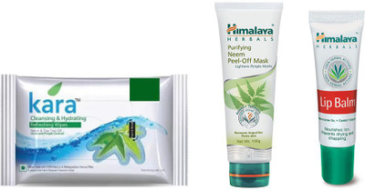 

Himalaya Kara Skin Care Wipes, Purifying Neem Peel Off Mask, Lip Balm(Set of 3)