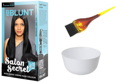 

BBlunt Salon Secret High Shiine Crme Hair Color ( 1 Natural Black) With Mixing Bowl & Dyeing Brush(Set of 3)