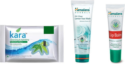 

Himalaya Kara Skin Care Wipes, Oil Clear Lemon Face Wash, Lip Balm(Set of 3)