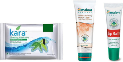 

Himalaya Kara Skin Care Wipes, Gentle Exfoliating Walnut Scrub, Lip Balm(Set of 3)