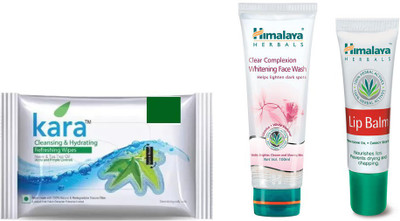 

Himalaya Kara Skin Care Wipes, Clear Complexion Whitening Face Wash, Lip Balm(Set of 3)