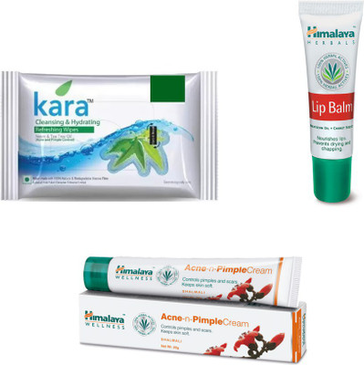 

Himalaya Kara Skin Care Wipes, Pimple Cream, Lip Balm(Set of 3)