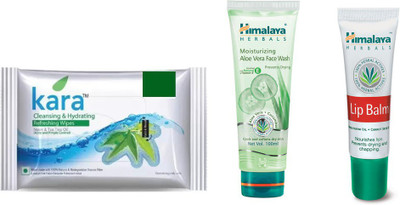 

Himalaya Kara Skin Care Wipes, Moisturizing Aloe Vera Face Wash, Lip Balm(Set of 3)