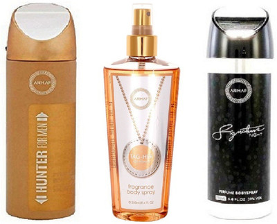 

Armaf Hunter for men 200ml + Tagher for women 250ml + Signature night for men 200ml Deodorant Spray - For Men & Women(650 ml, Pack of 3)