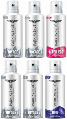 

Park Avenue Pack of 4 Voyage 1 Alter Ego 1 Neo Deodorant Spray - For Men & Women(780 ml, Pack of 6)