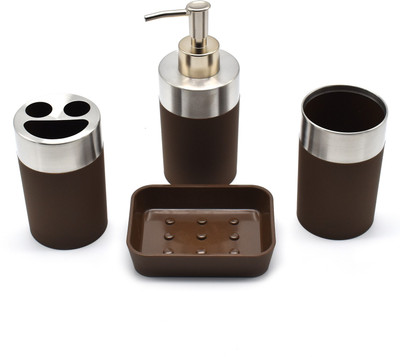 

SHOPNJAZZ Acrylic Bathroom Accessories Set of 4 Pc - Brown Plastic Bathroom Set(Pack of 4)