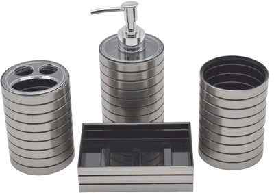 

SHOPNJAZZ Acrylic Bathroom Accessories Set of 4 Pc - Silver Plastic Bathroom Set(Pack of 4)