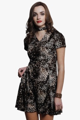 AKIMIA Women Skater Brown Dress