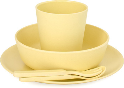 

bobo&boo 5 Piece Children's Bamboo Dinnerware Set - Sunshine Yellow - - Made from Bamboo, Non-Toxic, BPA-free & Eco-friendly, Kids Mealtime Set for Healthy Infant Feeding, Great Gift for Baby Showers & Birthdays, FDA & LFGB approved(Sunshine Yellow)