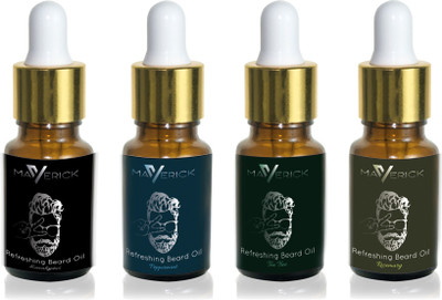 

Maverick Cool Refreshing beard oil pack of 4 with freshness of Peppermint, Rosemary, Eucalyptus and Tea Tree essential oils & pure Jojoba Hair Oil(10 ml)