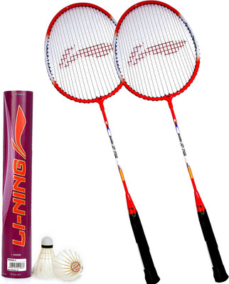 

Li-Ning Badminton Full Set (Smash XP 709 Strung Badminton Racquet Set of 2 + Champ Feather Shuttlecock, Pack of 12) Badminton Kit