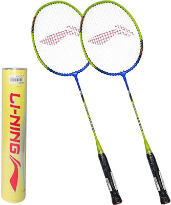 

Li-Ning Badminton Full Set (Smash XP 810 Strung Badminton Racquet Set of 2 + Champion Pro Feather Shuttlecock, Pack of 12) Badminton Kit