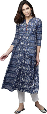 Aks Women Printed A-line Kurta(Blue)
