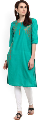 Aurelia Women Printed Straight Kurta(Green)