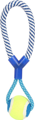 

Sri High Quality Durable And Strong Tug Toy - Non Toxic Natural Cotton Rope With Tennis Ball For Small Pets - 30 CM (Blue) Cotton Tug Toy For Dog & Cat