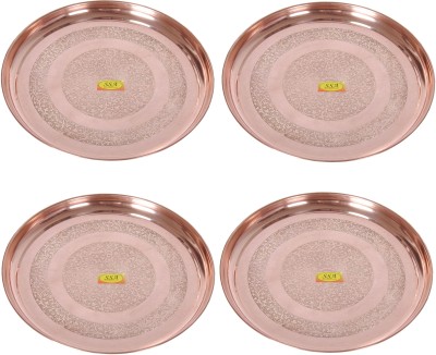 Shivshakti Arts Handmade Pure Copper Plate Embossed Deisgned Round Shaped Diameter-29 cm ::set Of 4 Dinner Plate(Pack of 4)