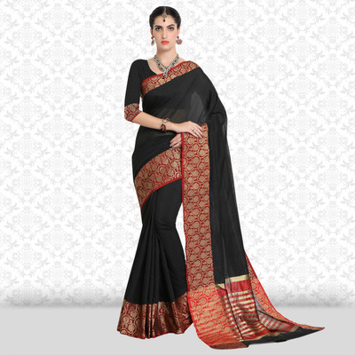 Divastri Solid/Plain Bollywood Silk Blend, Cotton Blend Saree(Gold, Black)