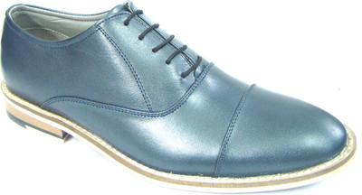 

ASM Matt Blue Leather Oxford Shoes Lace Up For Men(Blue