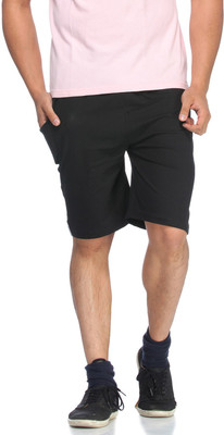 Demokrazy Solid Men Black Basic Shorts