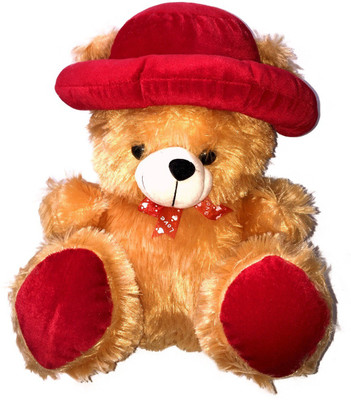 

Symbolic Creations Symbolic Seating Teddy Bear with Cap, Stuffed Soft Toy (Red & Brown) - 30 cm(Red & Brown)
