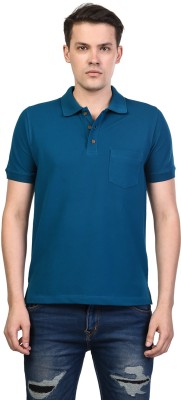 KALT Solid Men Polo Neck Blue T-Shirt