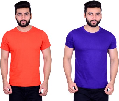 La Milano Solid Men Round Neck Purple, Orange T-Shirt