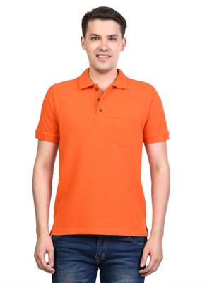 KALT Solid Men Polo Neck Orange T-Shirt