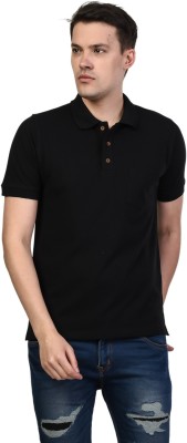 KALT Solid Men Polo Neck Black T-Shirt