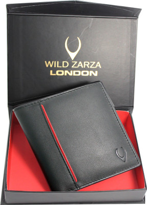 

wild zarza london Men Black Genuine Leather Wallet(10 Card Slots), Black and red