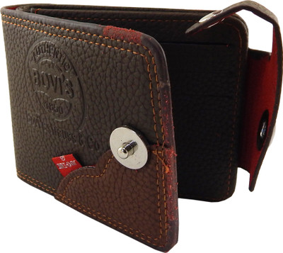 

Bovi'S Men Brown Artificial Leather, Fabric Wallet(9 Card Slots)
