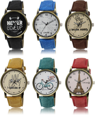 

LOREM LR-27-28-29-30-229-230 Multicolour Stylish Jeans Boys & Girls New Combo Watch - For Men & Women