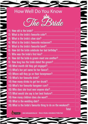 

Madcaps The Party Shop Bachelorette party how well do you know the bride game(Pink)
