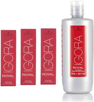 

Schwarzkopf Igora Royal Permanent color crème 5-6 Light Brown Chocolate (3tube) 60mL+ Igora Oil Developer 1000 mL(Set of 4)