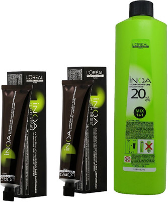 

L'Oreal INOA Ammonia Free Permanent Colour 3 Dark Brown(2 tube) 60mL+ Loreal INOA Oil Developer 1000 mL(Set of 3)