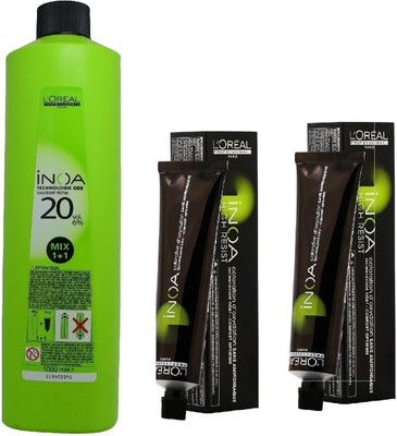

L'Oreal INOA Ammonia Free Permanent Colour 5,5 Light Mahagany Brown(2 tube) 60mL+ Loreal INOA Oil Developer 1000 mL(Set of 3)