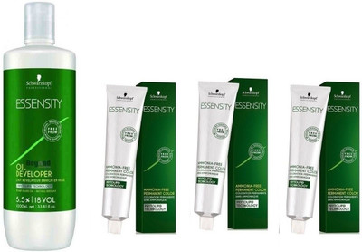 

Schwarzkopf Essensity Ammonia Free 4-45 Medium Brown Beige Gold 60 mL(3 tube) + Essensity Oil Developer 1000 mL(Set of 4)