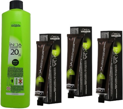 

L'Oreal INOA Ammonia Free Permanent Colour 7,35 Golden Mahogany Blonde(3 tube) 60mL+ Loreal INOA Oil Developer 1000 mL(Set of 4)