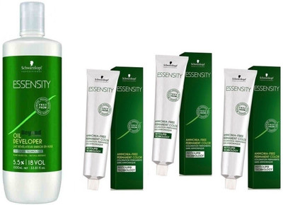 

Schwarzkopf Essensity Ammonia Free 4-0 Medium Brown 60 mL(3 tube) + Essensity Oil Developer 1000 mL(Set of 4)