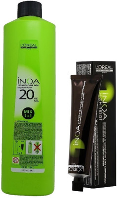 

L'Oreal INOA Ammonia Free Permanent Colour 6,34 Dark Golden Copper Blonde(1tube) 60mL+ Loreal INOA Oil Developer 1000 mL(Set of 2)